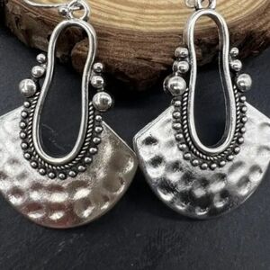 925 Sterling Silver Hammered Fan Shape Earrings